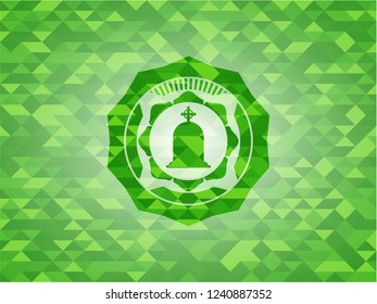 tombstone icon inside realistic green mosaic emblem