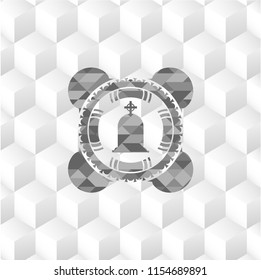 tombstone icon inside realistic grey emblem with cube white background