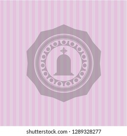 tombstone icon inside realistic pink emblem