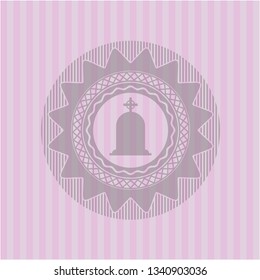 tombstone icon inside realistic pink emblem