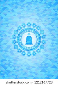tombstone icon inside realistic sky blue mosaic emblem