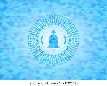 tombstone icon inside realistic sky blue mosaic emblem