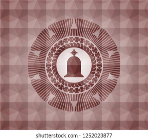 tombstone icon inside red emblem or badge with geometric pattern background. Seamless.