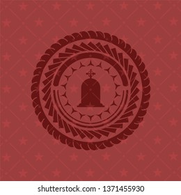 tombstone icon inside red emblem. Retro