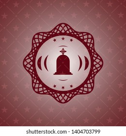 tombstone icon inside red emblem. Retro