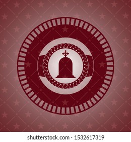 tombstone icon inside red emblem. Retro