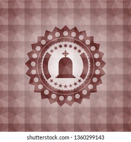 tombstone icon inside red geometric pattern emblem. Seamless.