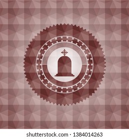 tombstone icon inside red geometric emblem. Seamless.