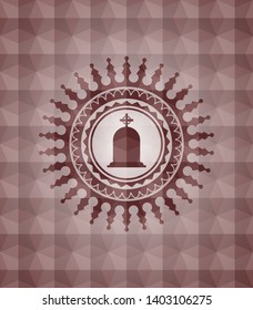 tombstone icon inside red polygonal badge. Seamless.