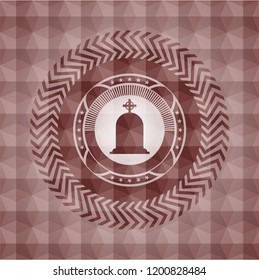 tombstone icon inside red seamless geometric pattern emblem. Seamless.