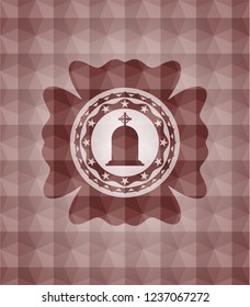 tombstone icon inside red seamless badge with geometric pattern background.