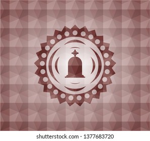 tombstone icon inside red seamless polygonal badge.