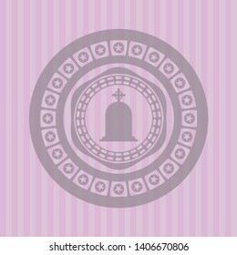 tombstone icon inside retro pink emblem