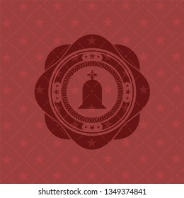 tombstone icon inside retro red emblem