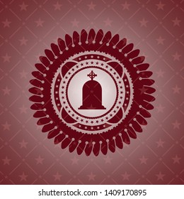 tombstone icon inside retro red emblem