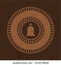 tombstone icon inside retro style wood emblem