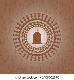 tombstone icon inside retro wood emblem