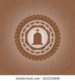 tombstone icon inside retro wood emblem