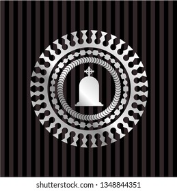 tombstone icon inside silver badge or emblem