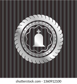 tombstone icon inside silver badge or emblem