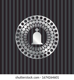 tombstone icon inside silver badge or emblem