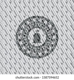 tombstone icon inside silver color badge. Scales pattern. Vector Illustration. Detailed.