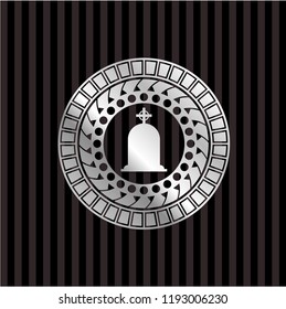 tombstone icon inside silver emblem