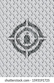 tombstone icon inside silver shiny emblem. Scales pattern. Vector Illustration. Detailed.