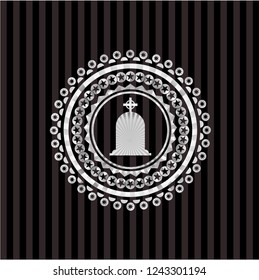 tombstone icon inside silvery emblem