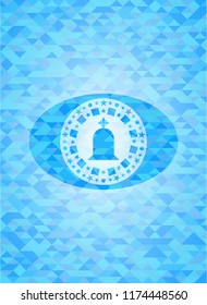 tombstone icon inside sky blue emblem with mosaic background