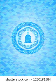 tombstone icon inside sky blue mosaic emblem