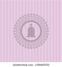 tombstone icon inside vintage pink emblem