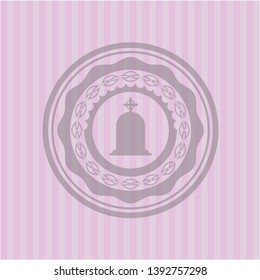 tombstone icon inside vintage pink emblem