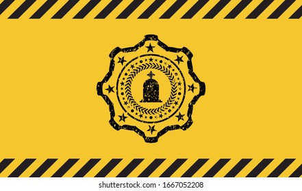 tombstone icon inside warning sign, black grunge emblem. Vector Illustration. Detailed.