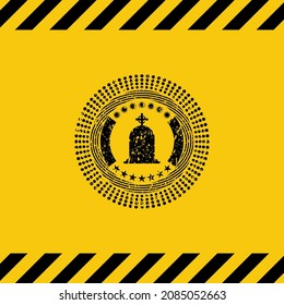 icono de lápida dentro del signo de advertencia, emblema negro de grunge. Ilustración vectorial. Detallado. 