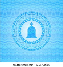 tombstone icon inside water badge background.