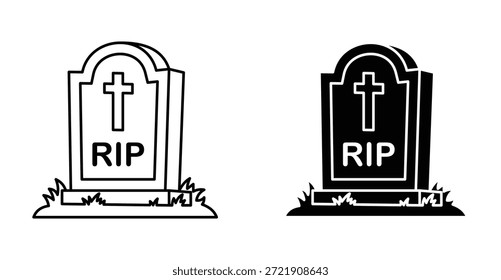 Icono de la lápida. Línea con trazo editable y plano para el Web