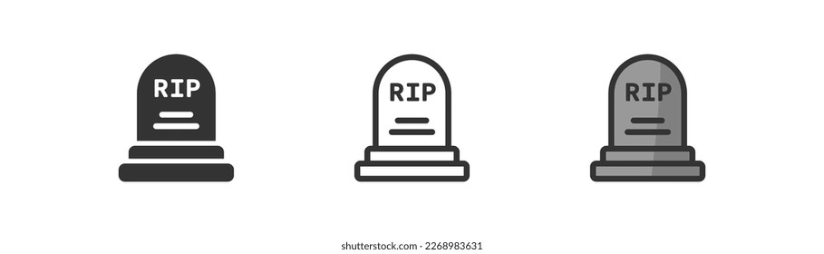 Icono de lápida en el fondo de la luz. Símbolo RIP. Muerte, halloween, muerte, cementerio, cementerio. Contorno, plano y de color. Diseño plano. 