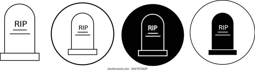 Tombstone icon on light background. RIP symbol. Death, hallo ween, die, gravestone, graveyard. Outline, flat and colored style eps 10