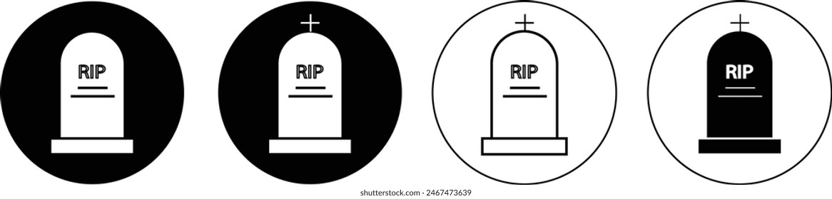 Tombstone icon on light background. RIP symbol. Death, hallo ween, die, gravestone, graveyard. Outline, flat and colored style eps 10