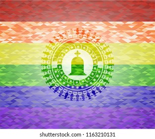 tombstone icon on mosaic background with the colors of the LGBT flag