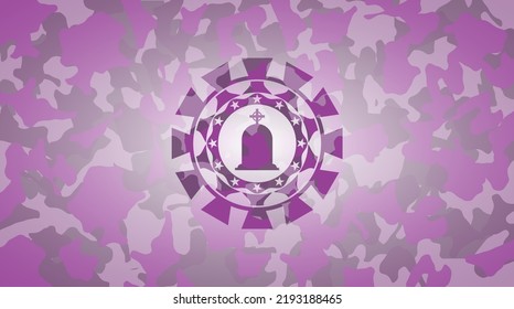 tombstone icon on pink camo texture. 
