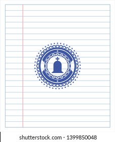 tombstone icon pen emblem. Blue ink. Vector Illustration. Detailed.