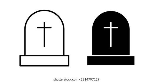 Tombstone icon representing cemetery, memorial, remembrance, grave marker, funeral services, historical sites, and heritage. This editable vector icon is ideal for memorial websites, genealogy resources, cemetery maps, educational materials, and history projects.