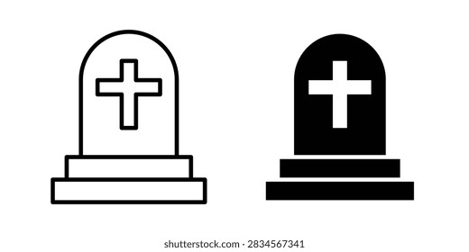 Tombstone icon representing a grave marker, cemetery, memorial, remembrance, and burial. Clean outline and filled vector symbol suitable for memorial designs, cemetery signage, historical themes, Halloween graphics, and cultural illustrations.