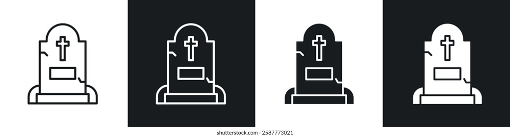 Tombstone icon set black and white colors. Graphic Vector icons pack