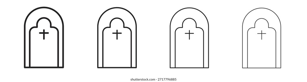 Conjunto de iconos de lápida. Una colección de simples iconos negros de trazos finos