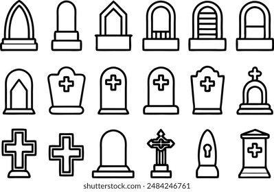 tombstone icon set. Line Icon. Editable Stroke.