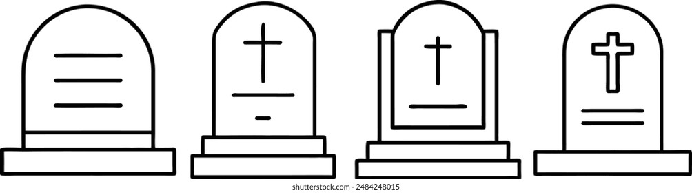 tombstone icon set. Line Icon. Editable Stroke.