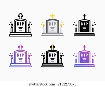 Tombstone icon set with line, outline, flat, filled, glyph, color, gradient. Editable stroke and pixel perfect. Can be used for digital product, presentation, print design and more.